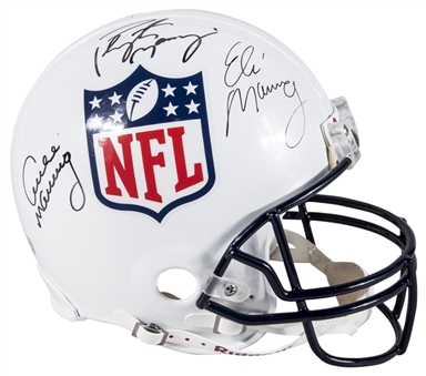 Peyton, Eli, and Archie Manning Multi Signed White NFL Full Size Helmet (Mounted Memories)